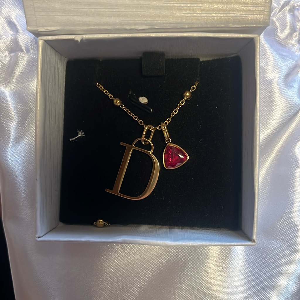 Letter D And Red Charm Necklace
